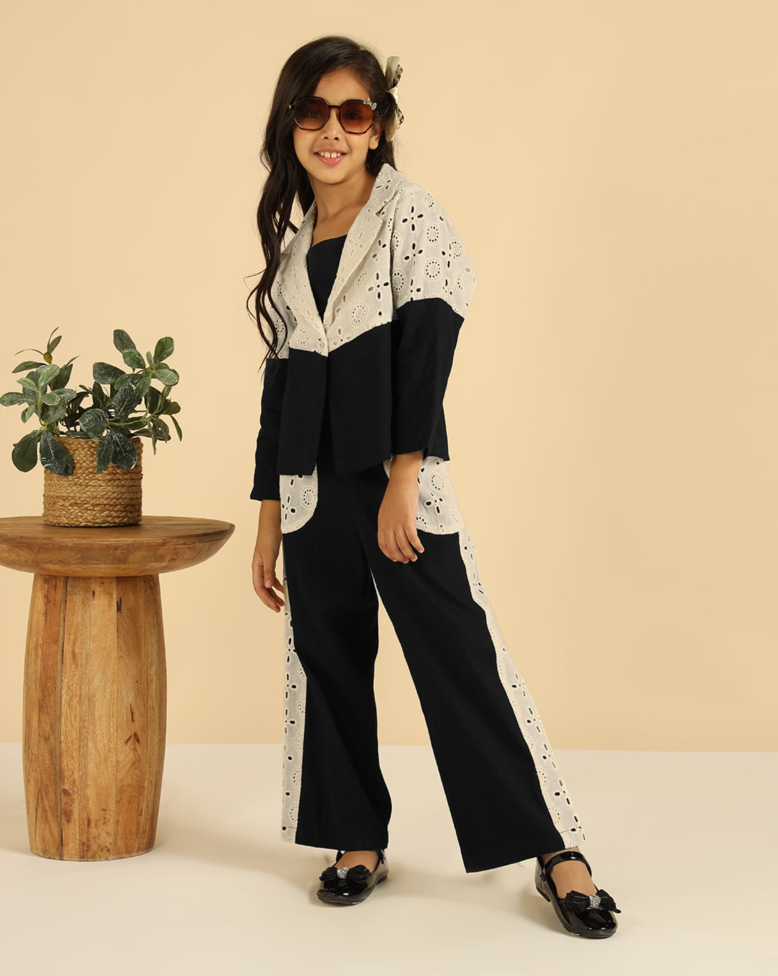 Notch Collar Blazer With Pant Girls Co-Ord Set