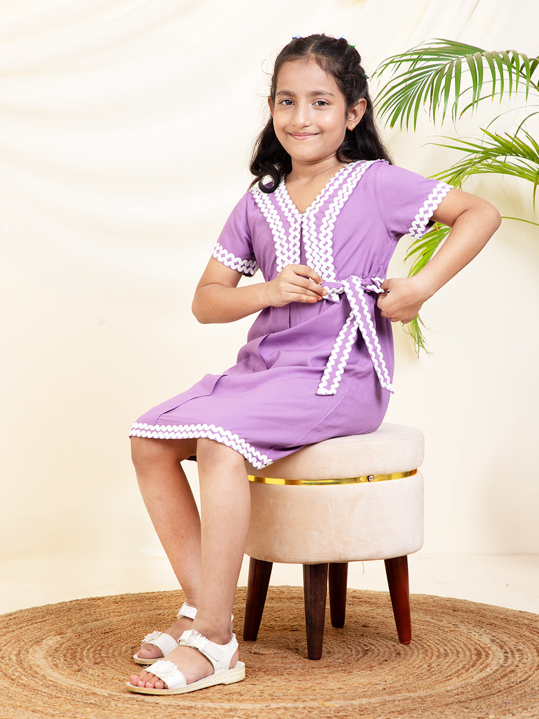 Solid Lavender Knee Length Girls Dress