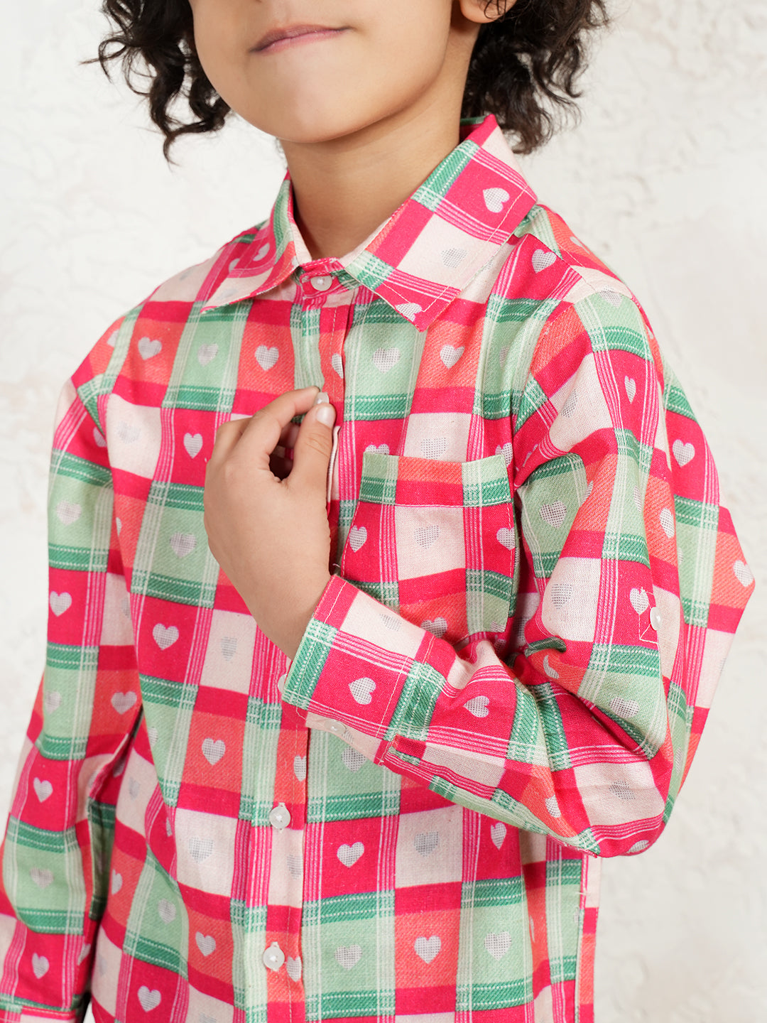 Heart Print Check Shirt For Boys
