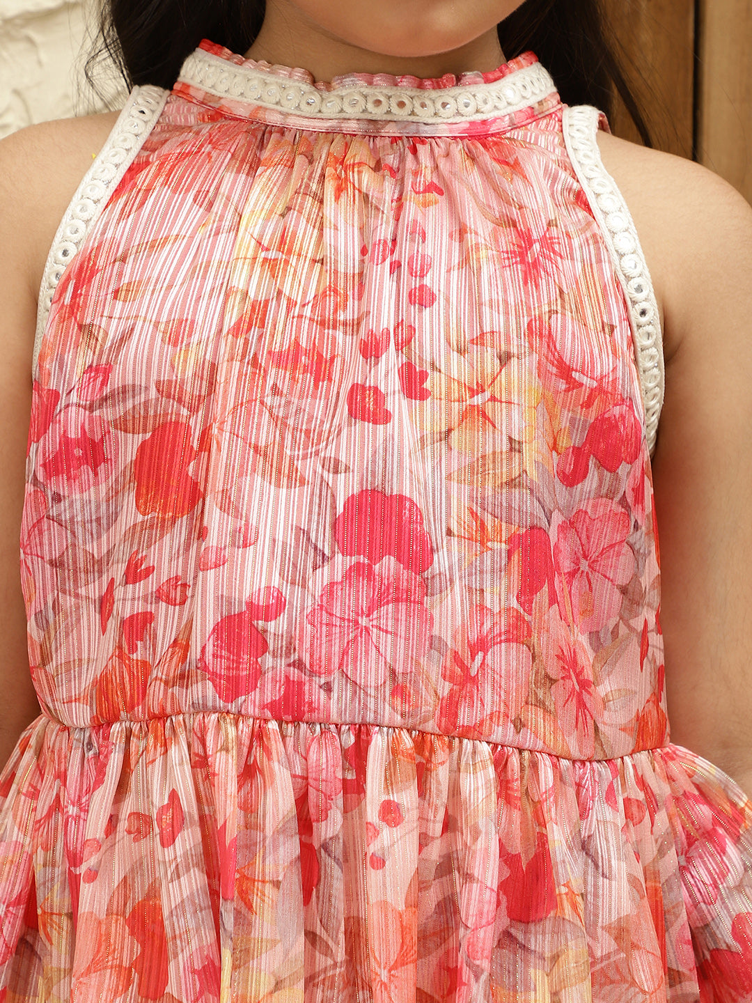 Halter Neck Pure Georgette Peplum Top With Slit Pants