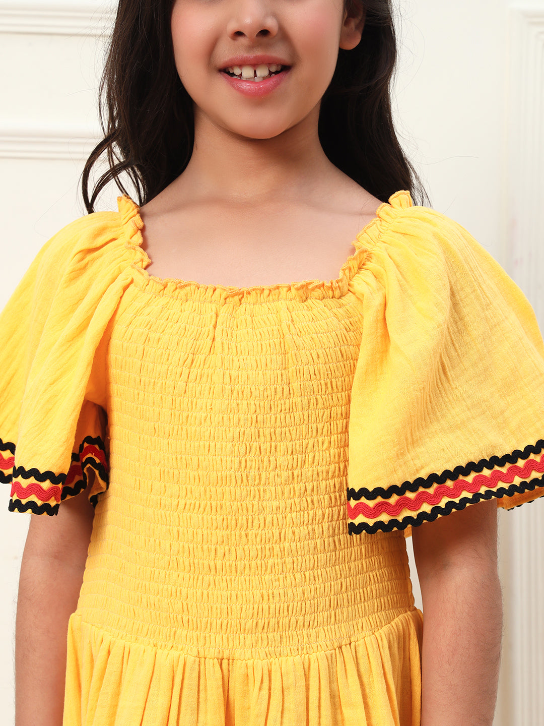 Vibrant Yellow Smocking Dress for Girls