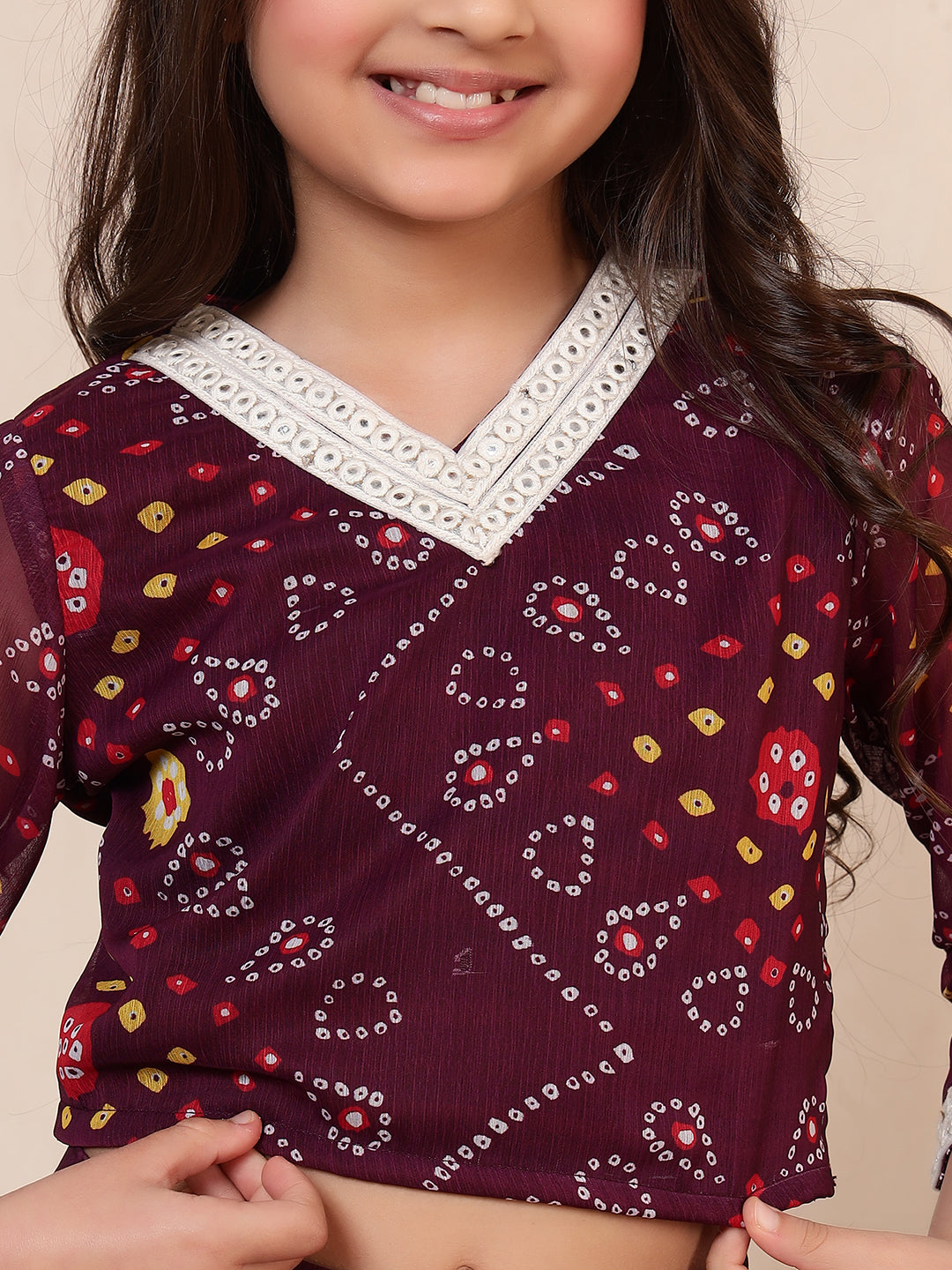 Wine Bandhani 3 Pieces Co-Ord Set