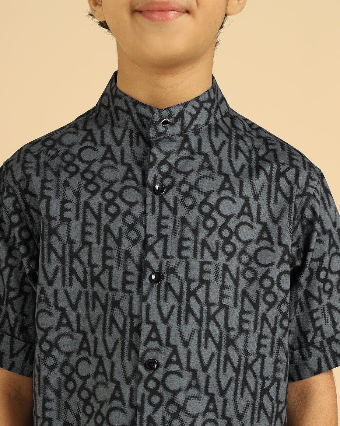 Pure Cotton Grey Alphabetic Printed Boys Shirt