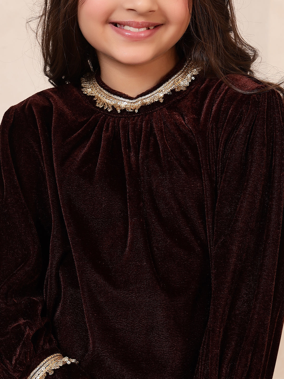 Velvet Band Collar Kurta Set