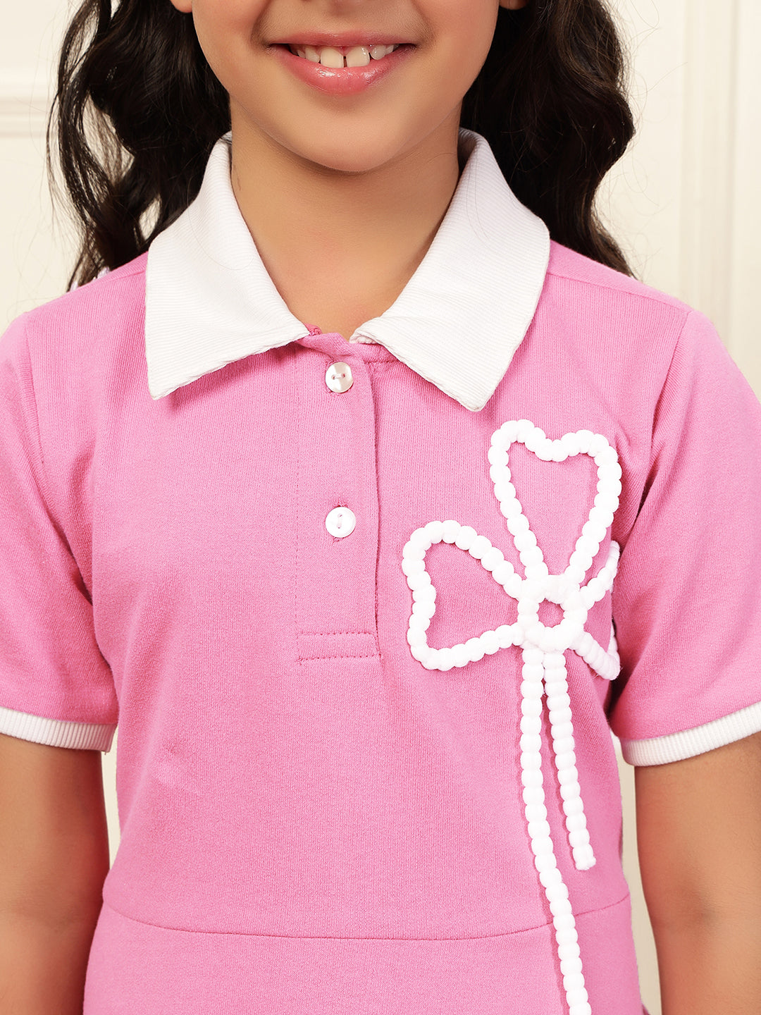 Collar Neck A-Line Pink Dress