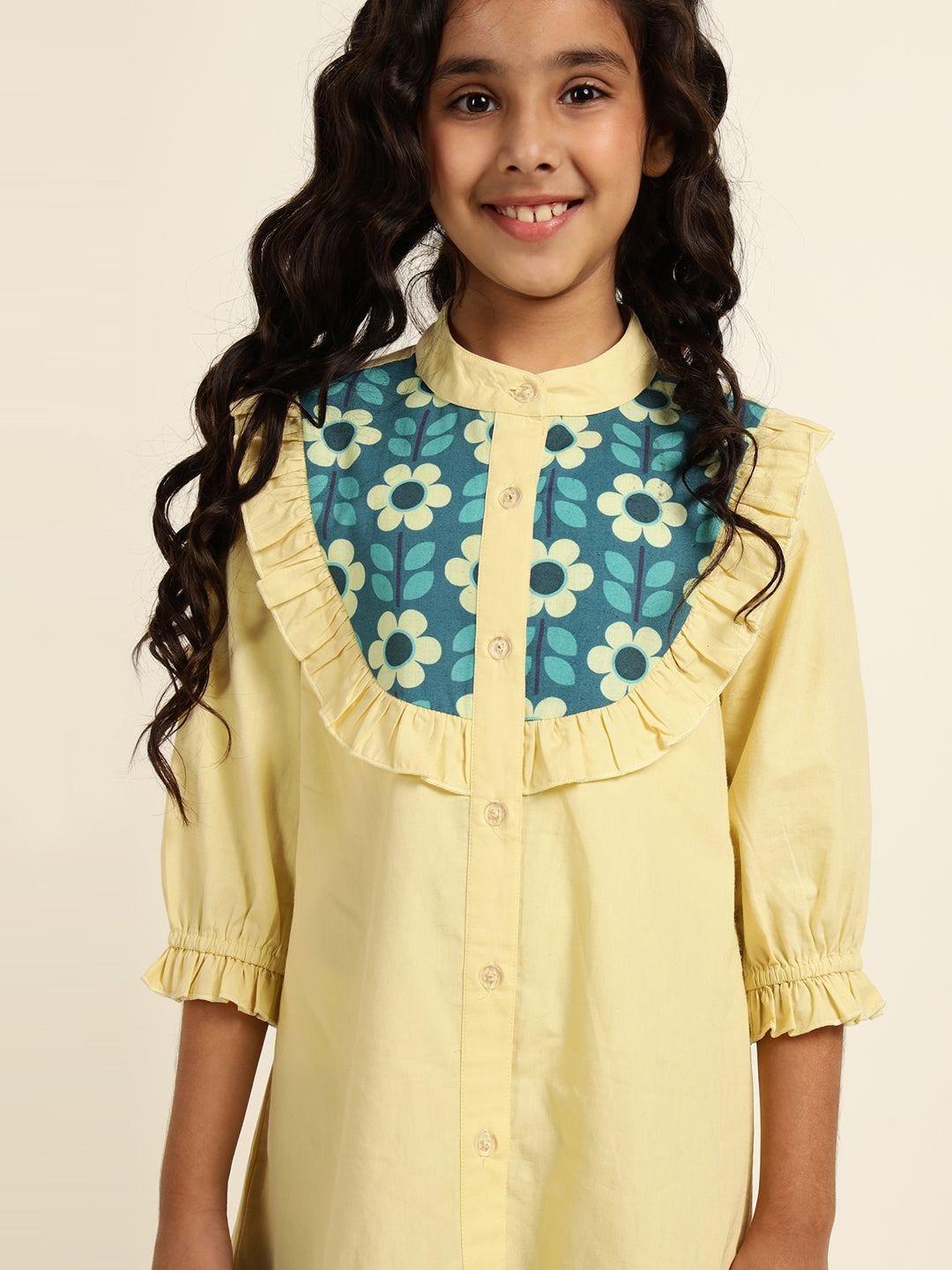 Pure Cotton Floral Printed Girls Tiered Shirt Dress