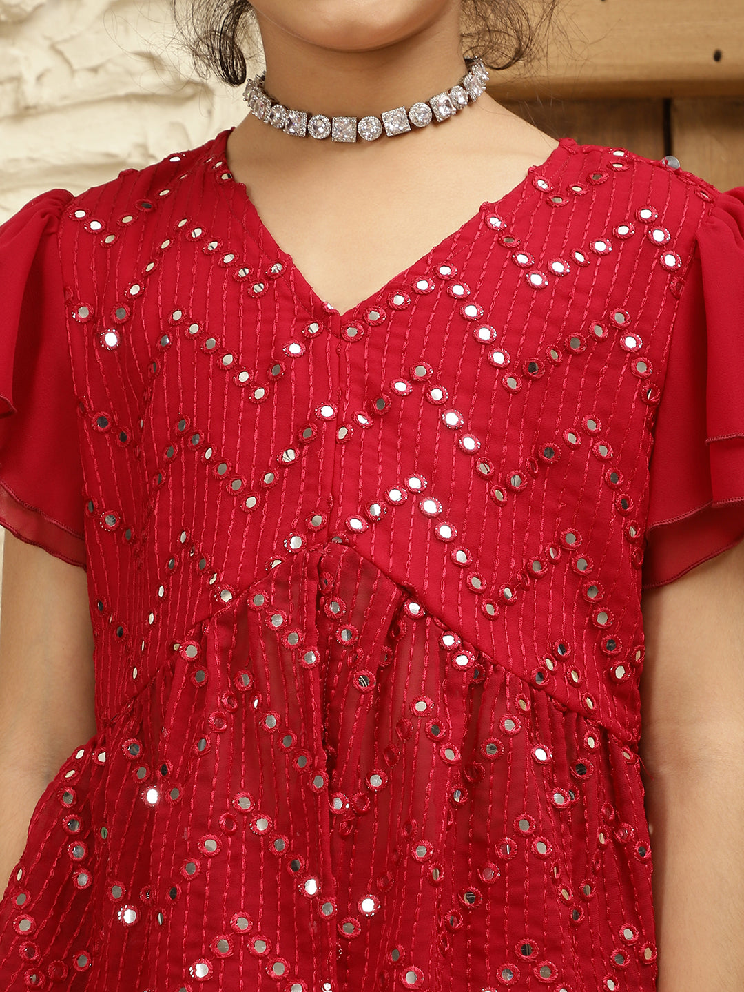 Pure Georgette Fusion Set With Bell Sleeves And Sharara