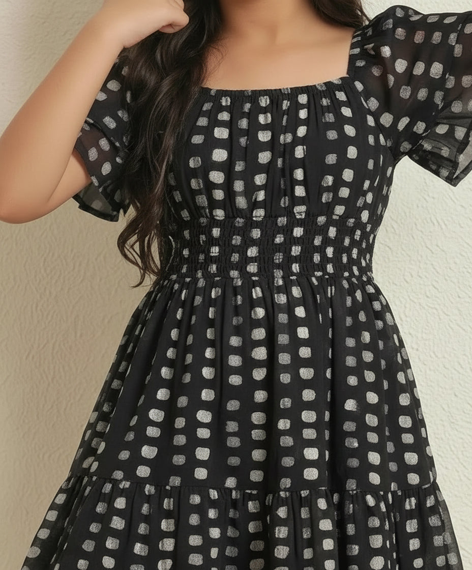 Black Tiered Dress For Kids
