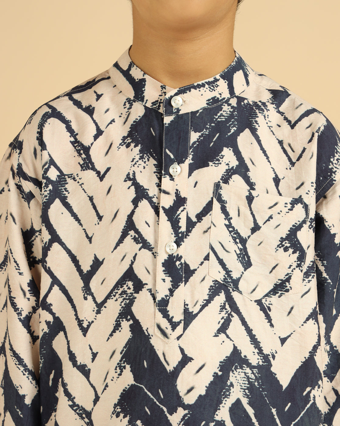 Blue Tie Dye Geometric Kurta With Pant Boys Co-Ord Set
