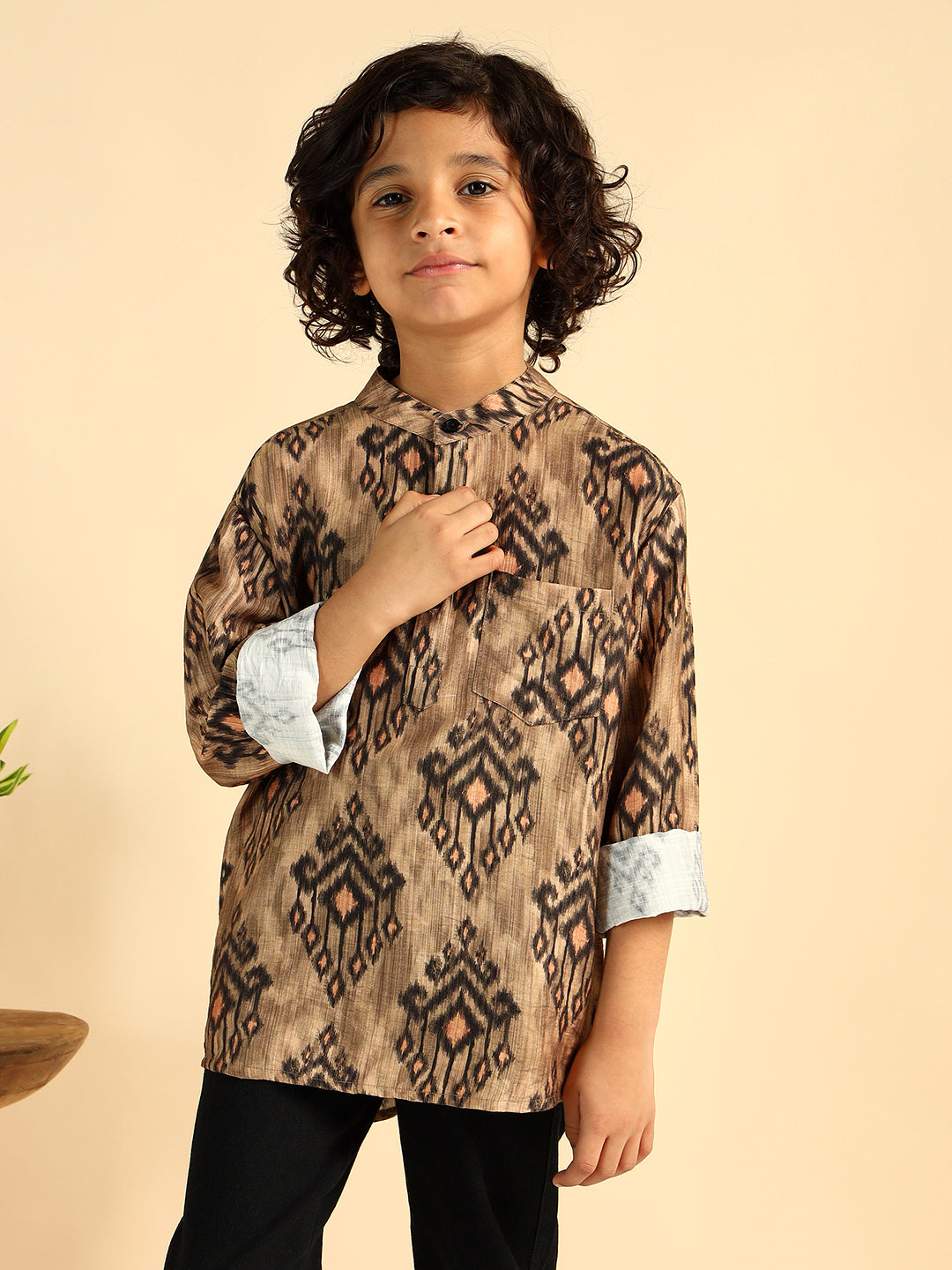 Ikkat Print Short Kurta For Boys