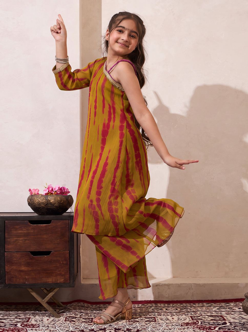 Multicolor Tie Dye Chiffon One Shoulder Kurta With Palazzo