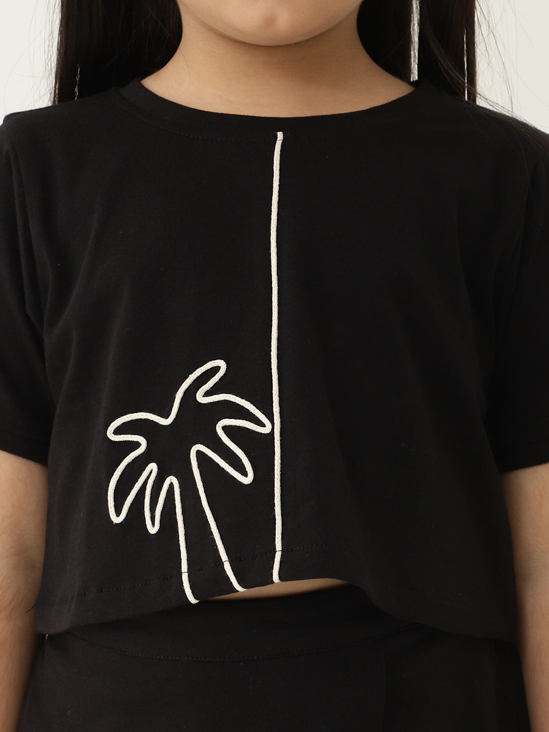 Black Pure Cotton Knit Crop Top & Skort Set