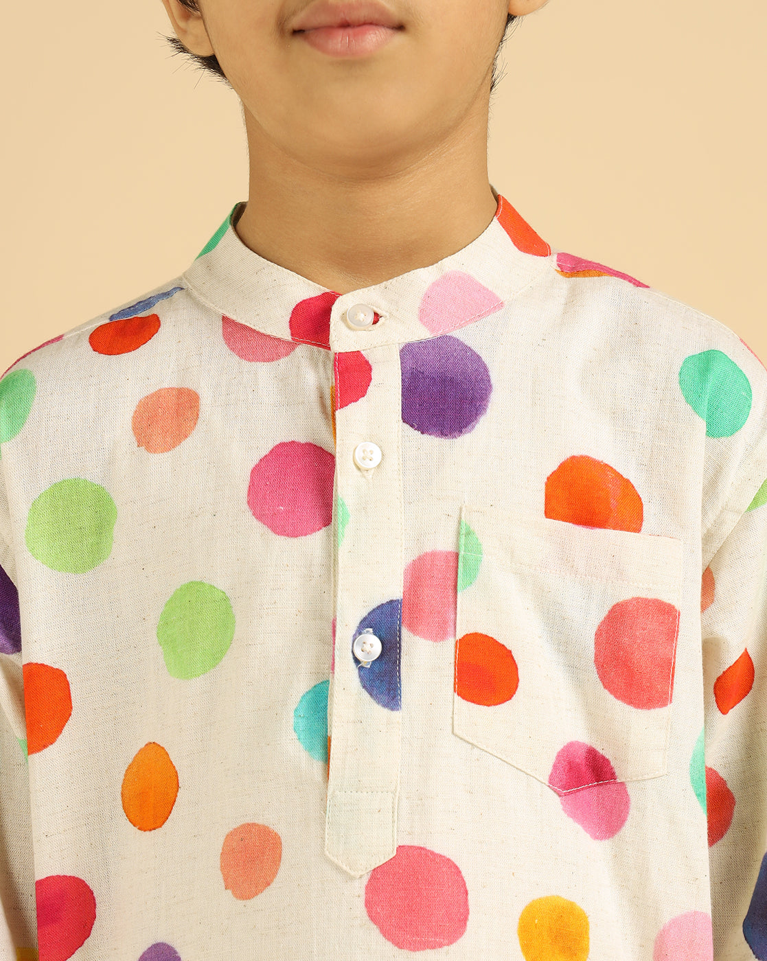 Pure Cotton Multi Color Polka Printed Boys Kurta