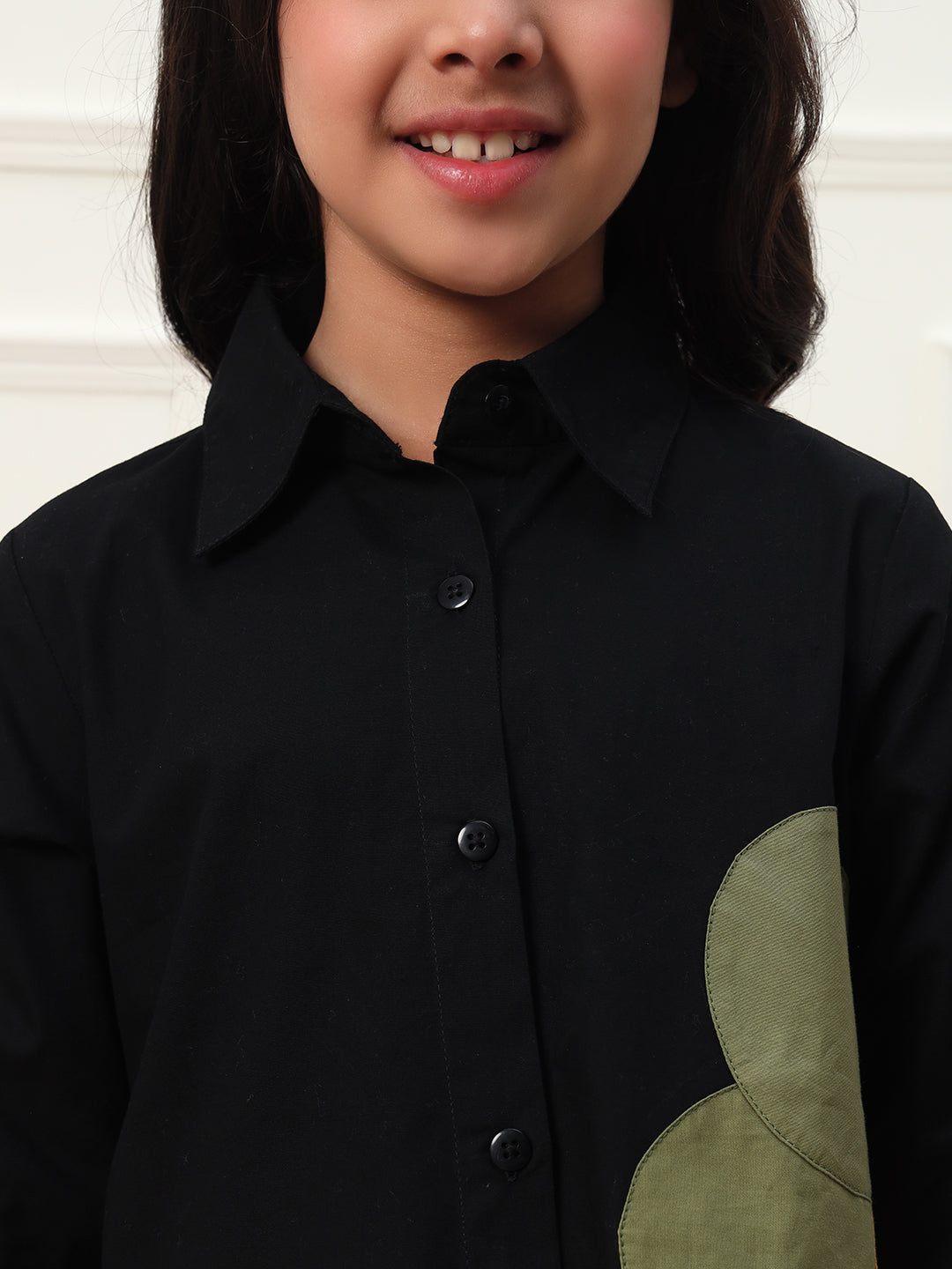 Patch Work Shirt Dress For Girls