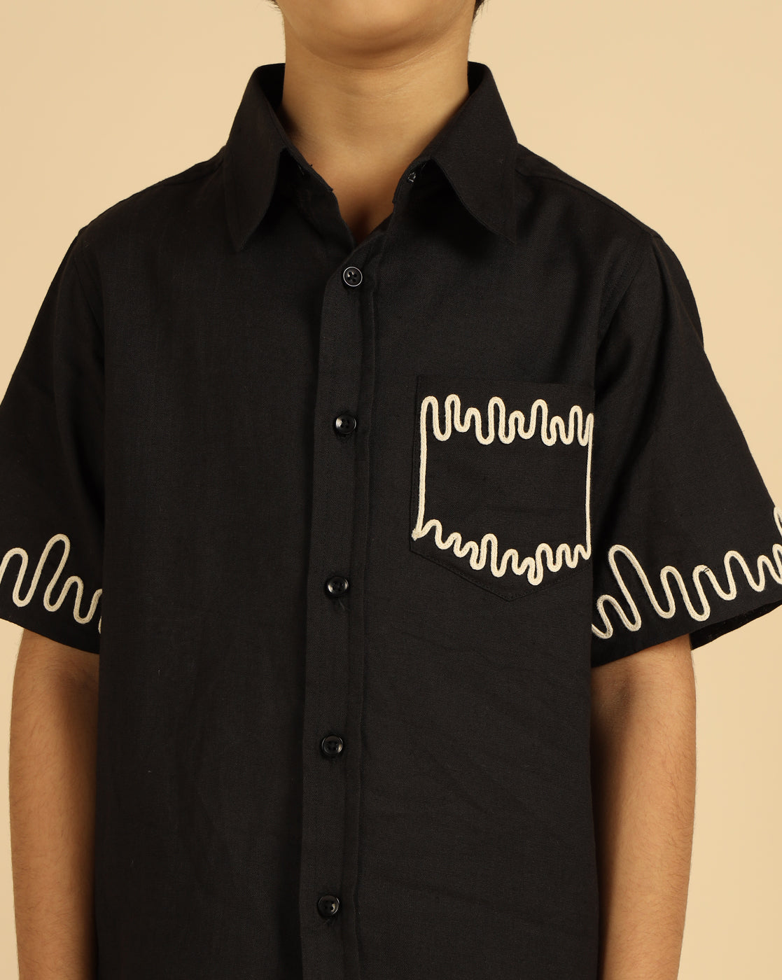 Black Embroidered Shirt With Short For Boys