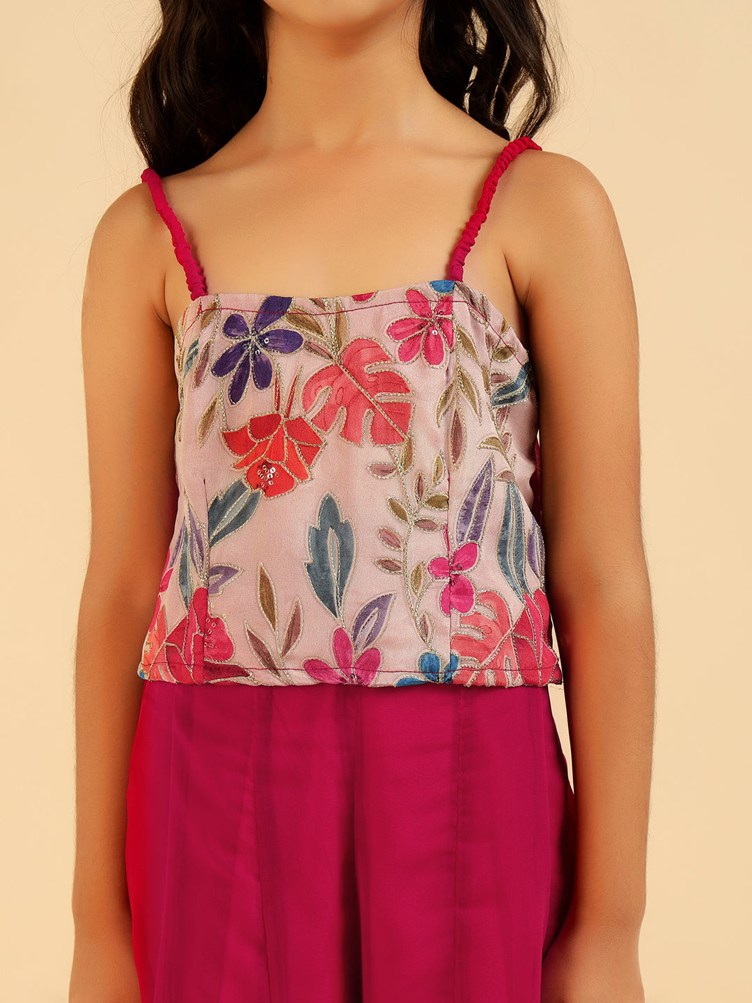 Embroidered Top With Palazzo & Dupatta Indo Western Girls Co-Ord Set