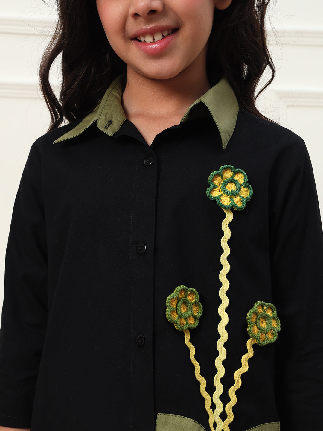 Crochet Flower Shirt Dress For Girls