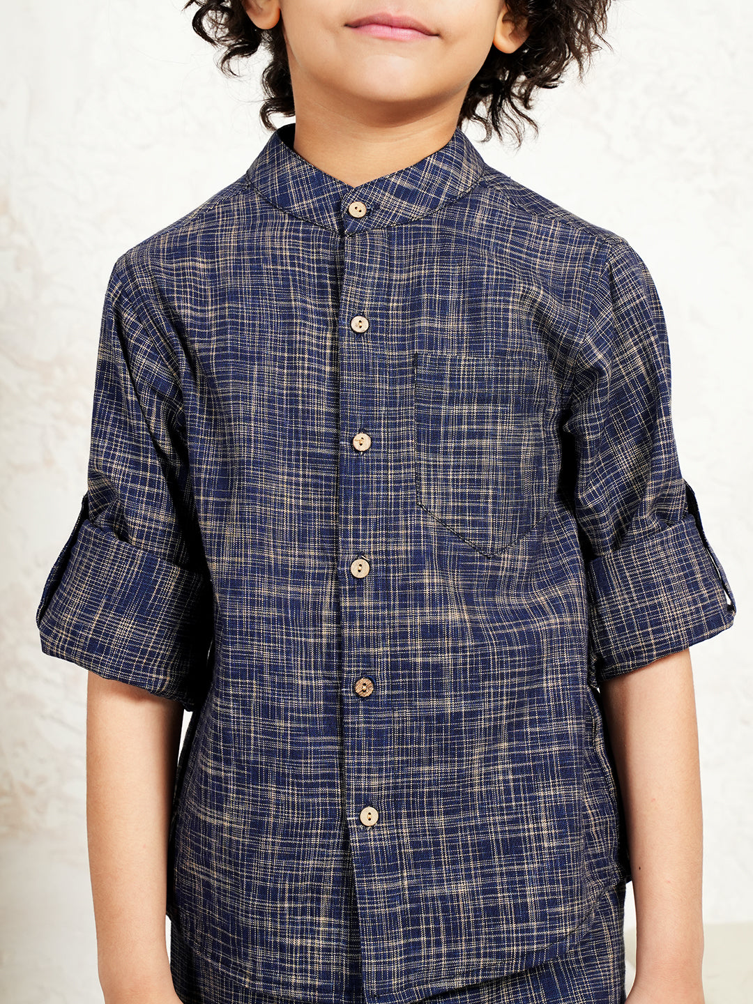 Navy Blue Pure Cotton Handloom Cotton Co-Ord Set For Boys