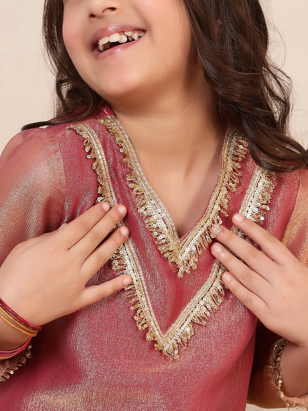 Peach Tissue 3 Pieces Co-Ord Set