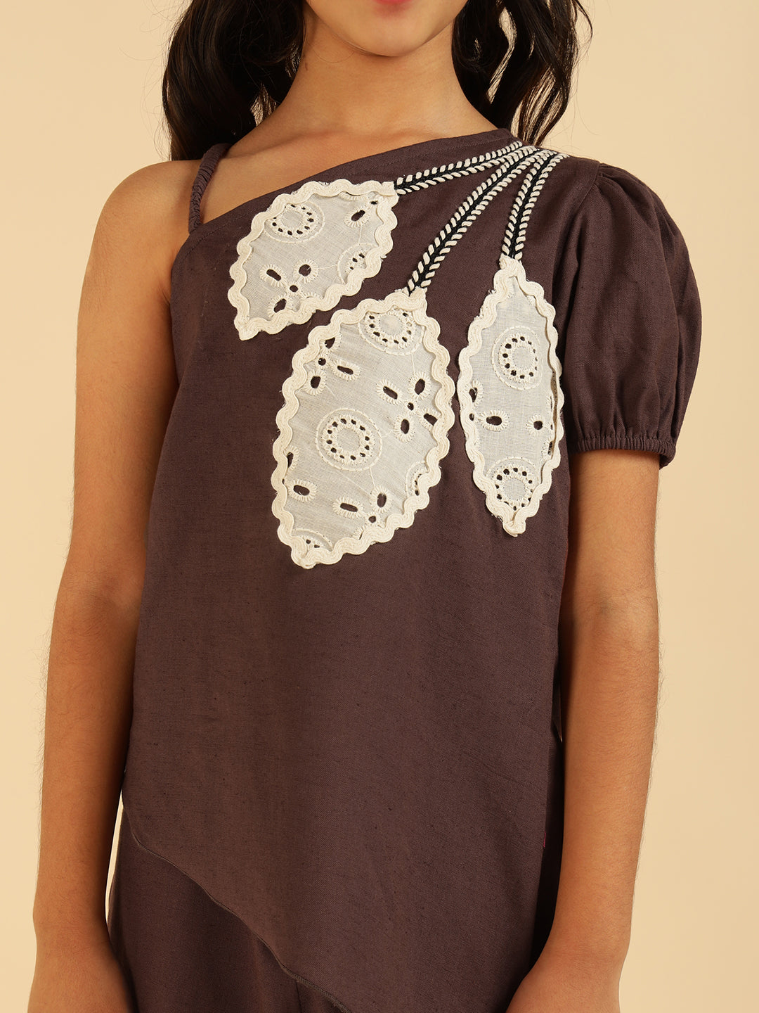 Leaf Patch Work Asymmetric Pure Cotton Girls Co-Ord Set