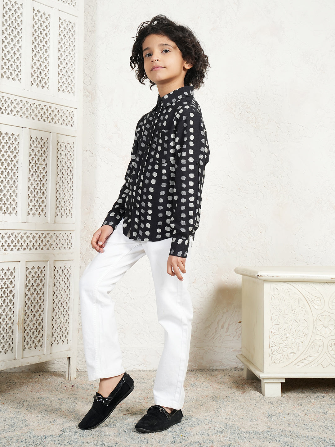 Black Polka Pure Rayon Shirt
