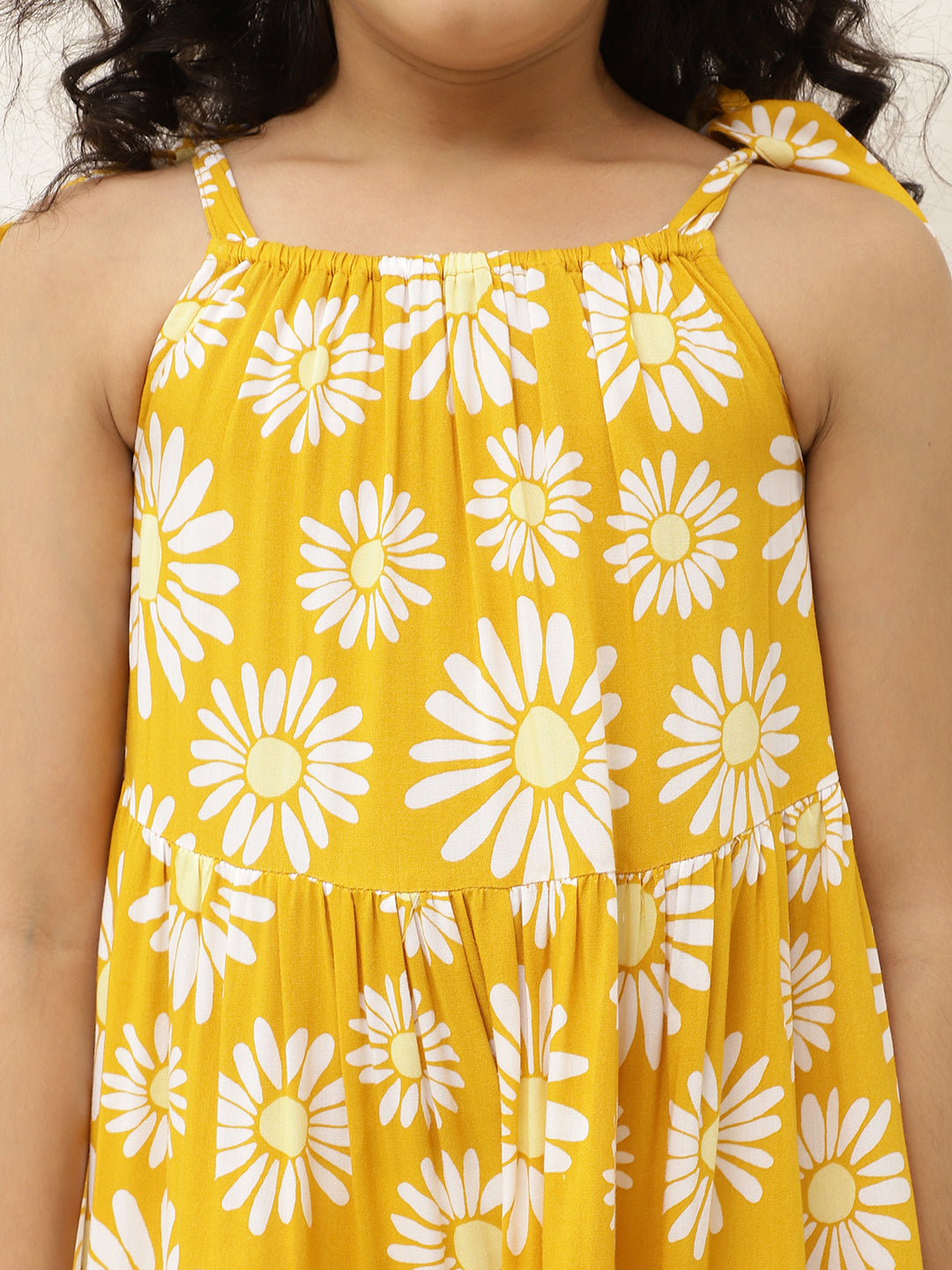 Adjustable Floral Pure Rayon Tiered Dress