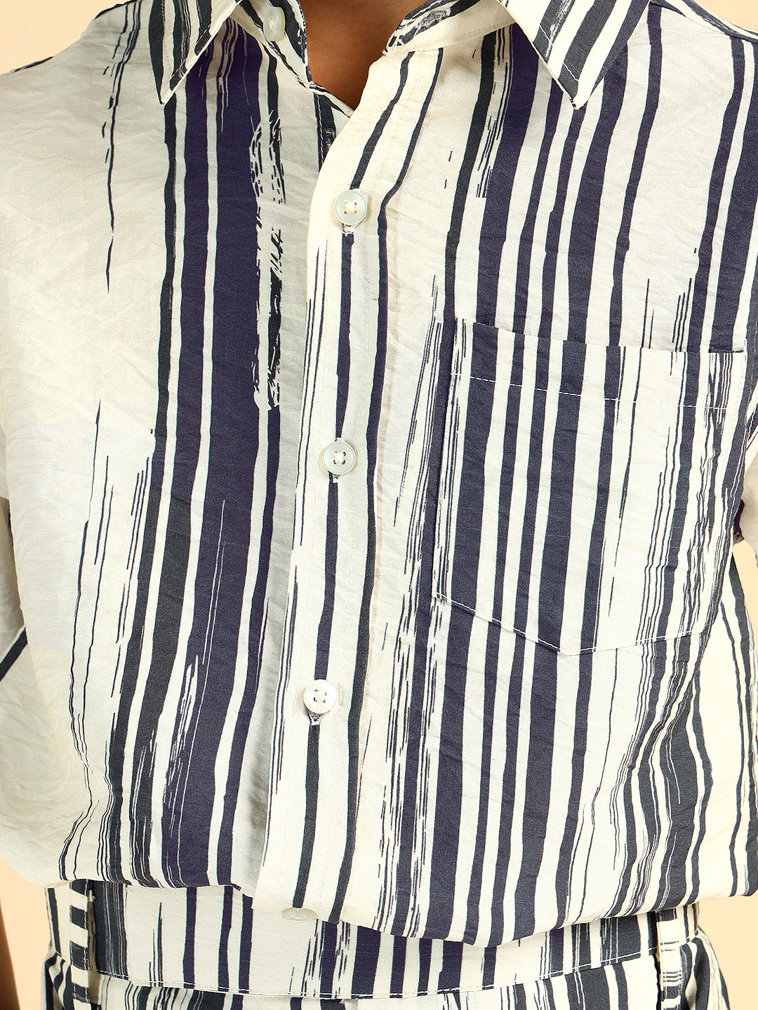 Grey Striped Shirt With Shorts Boys Co-Ord Set