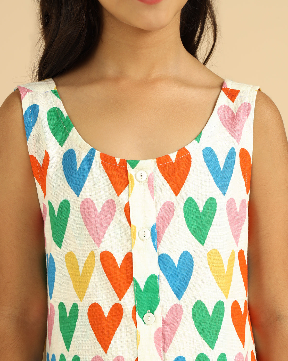 Pure Cotton A-Line Heart Printed Girls Shirt Dress