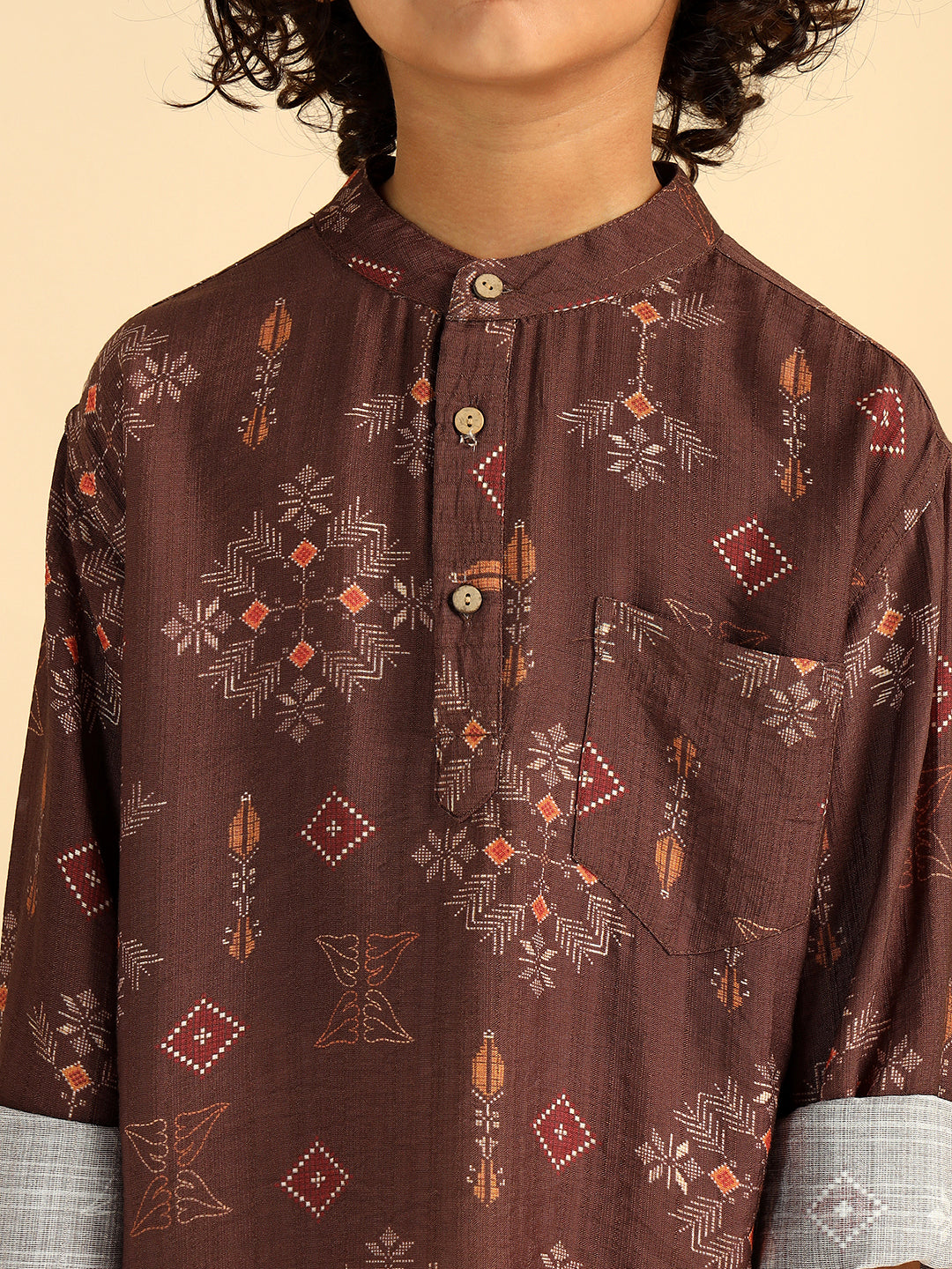 Geometric Print Short Kurta For Boys