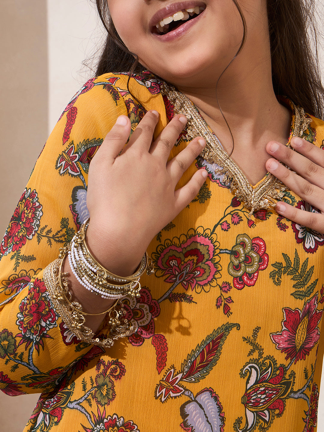Girl's Multi Color Fusion Wear Kurta & Palazzo With Dupatta Set