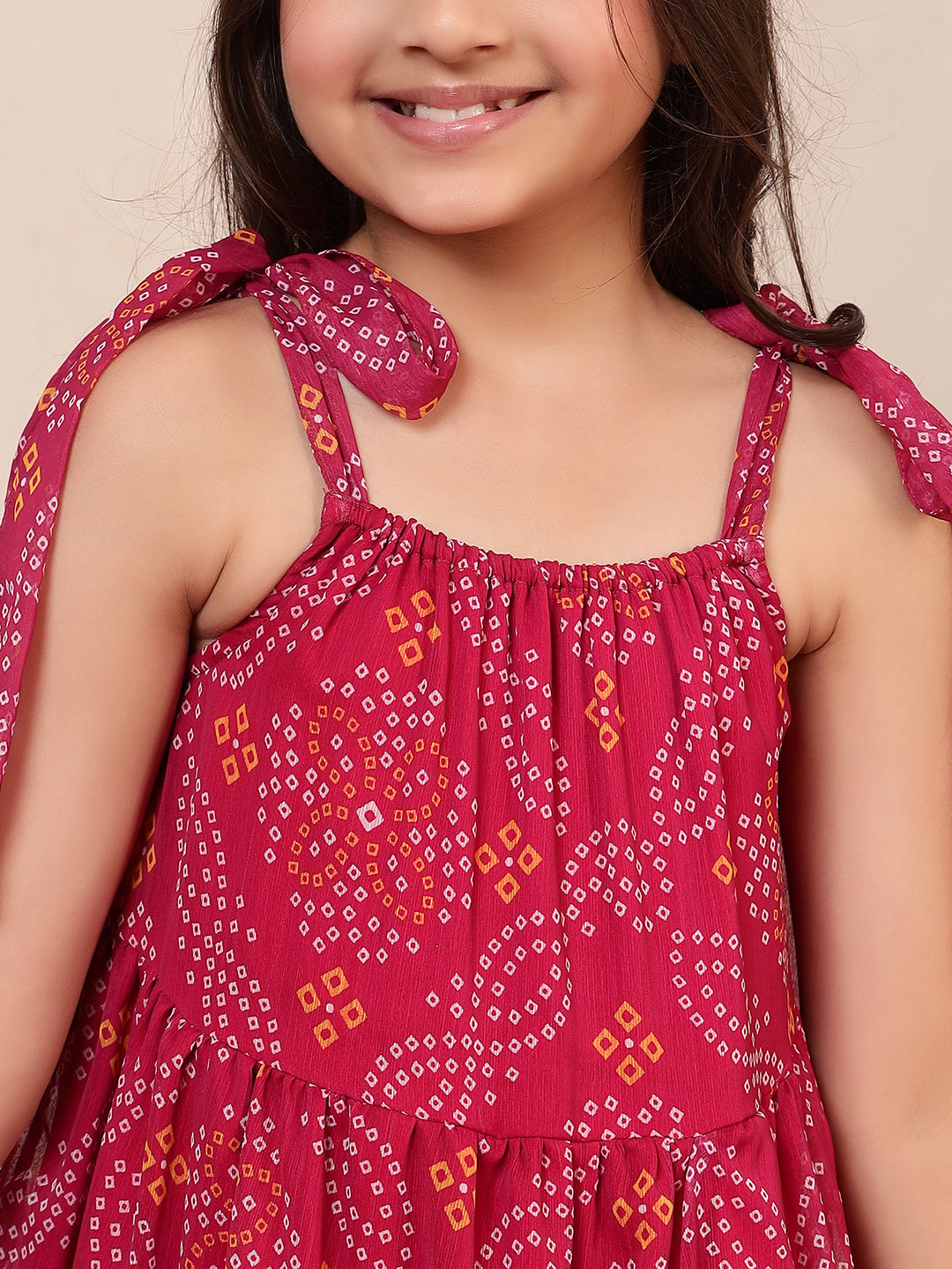 Pure Chiffon Bandhani Tiered Dress