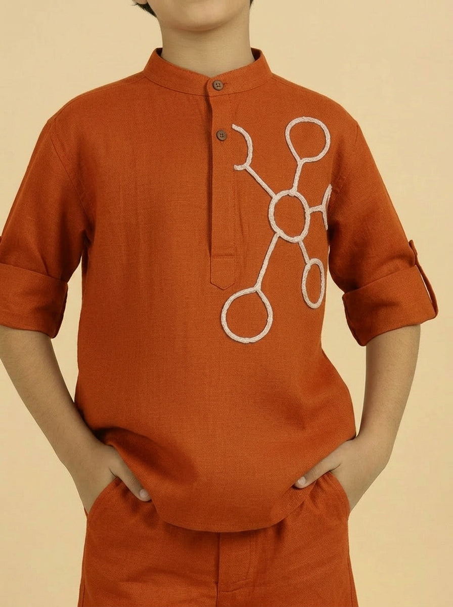 Orange Cotton  Mandarin Solid Short Kurta With Shorts Co-ord Set