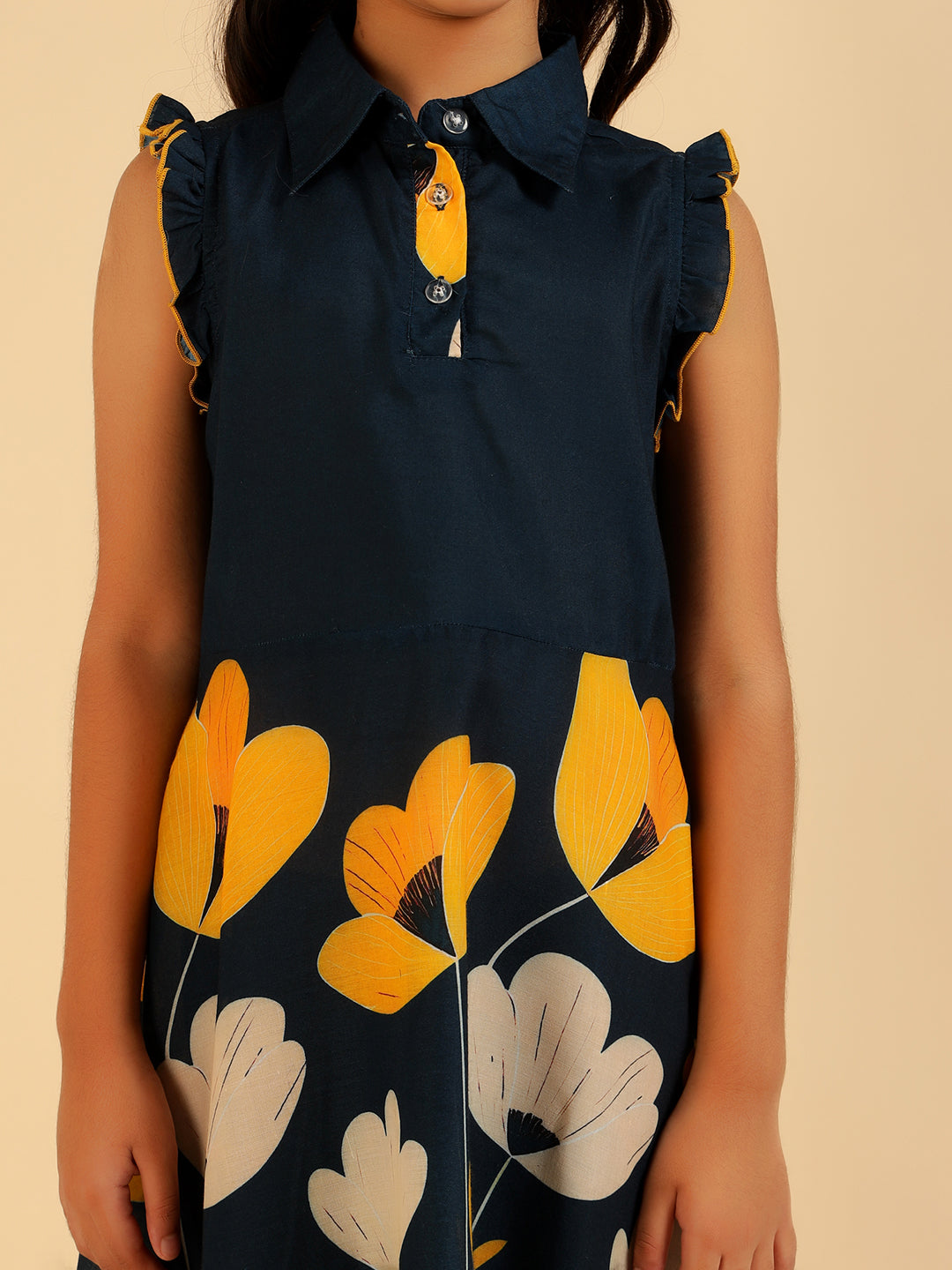 Teal Blue Floral Girls Dress