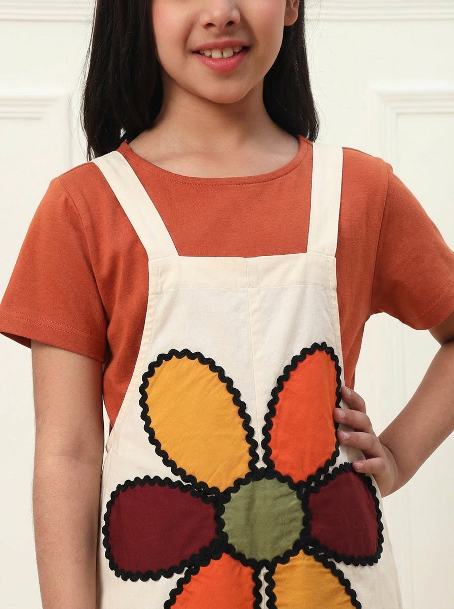 Off White Big Flower Patch Girls' Jumpsuit (T-shirt not included)