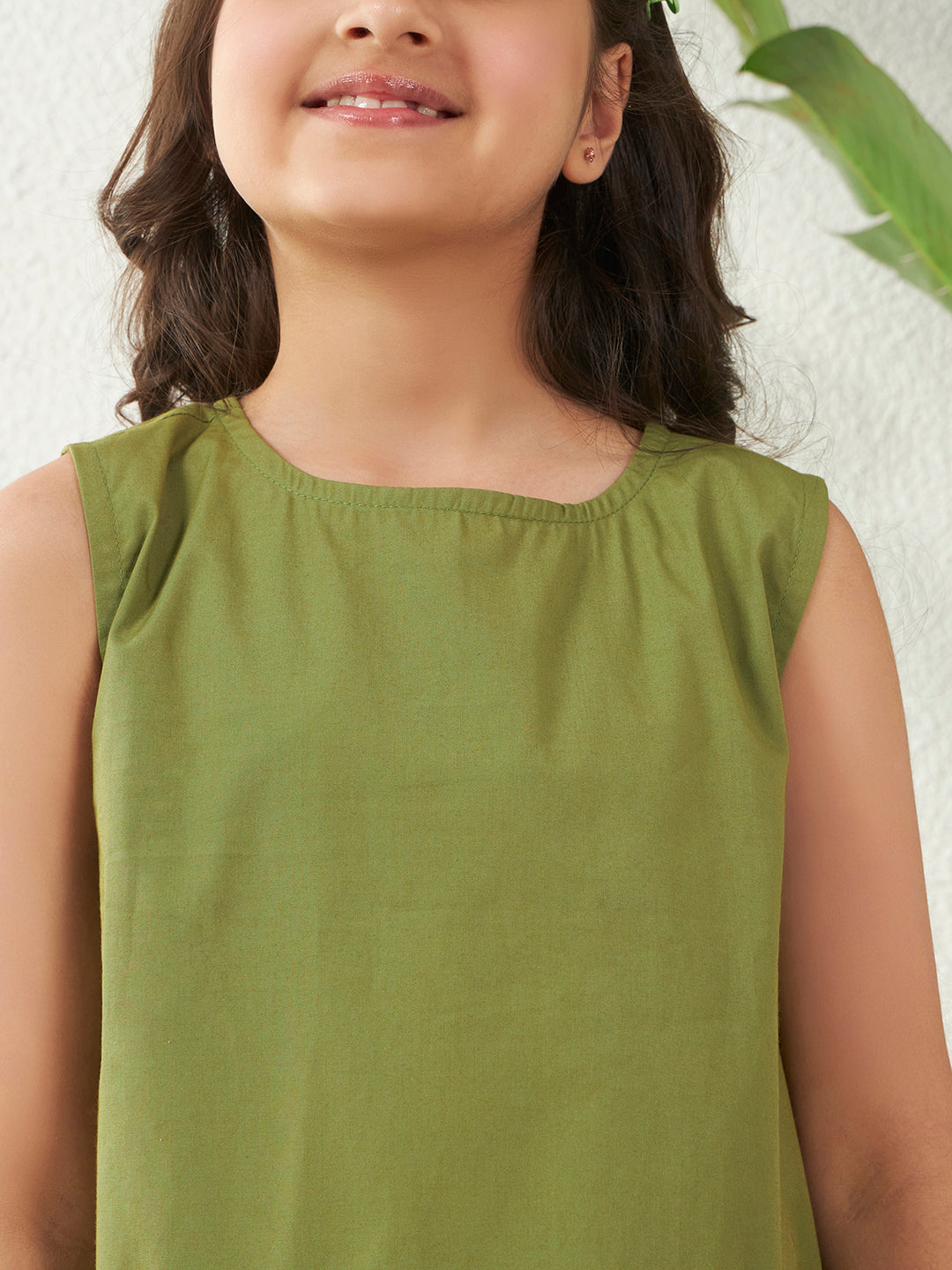 Green Playful Bunny Cotton A-Line Dress