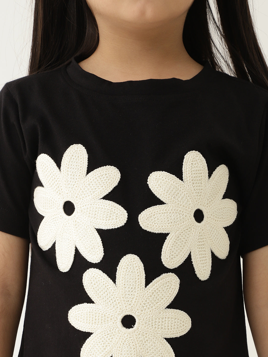 Pure Cotton Knit Patched Flower T-Shirt