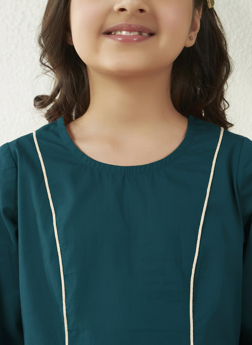 Fish Motif Teal Brown Cotton Panel Dress