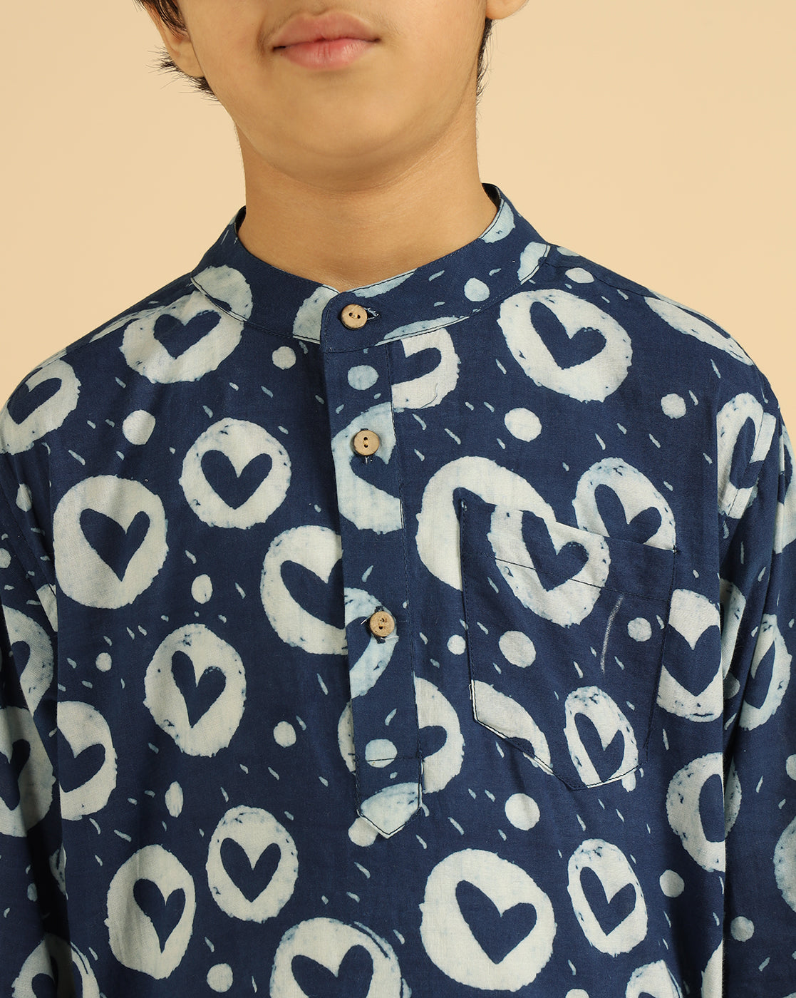 Indigo Heart Printed Pure Cotton Boys Kurta