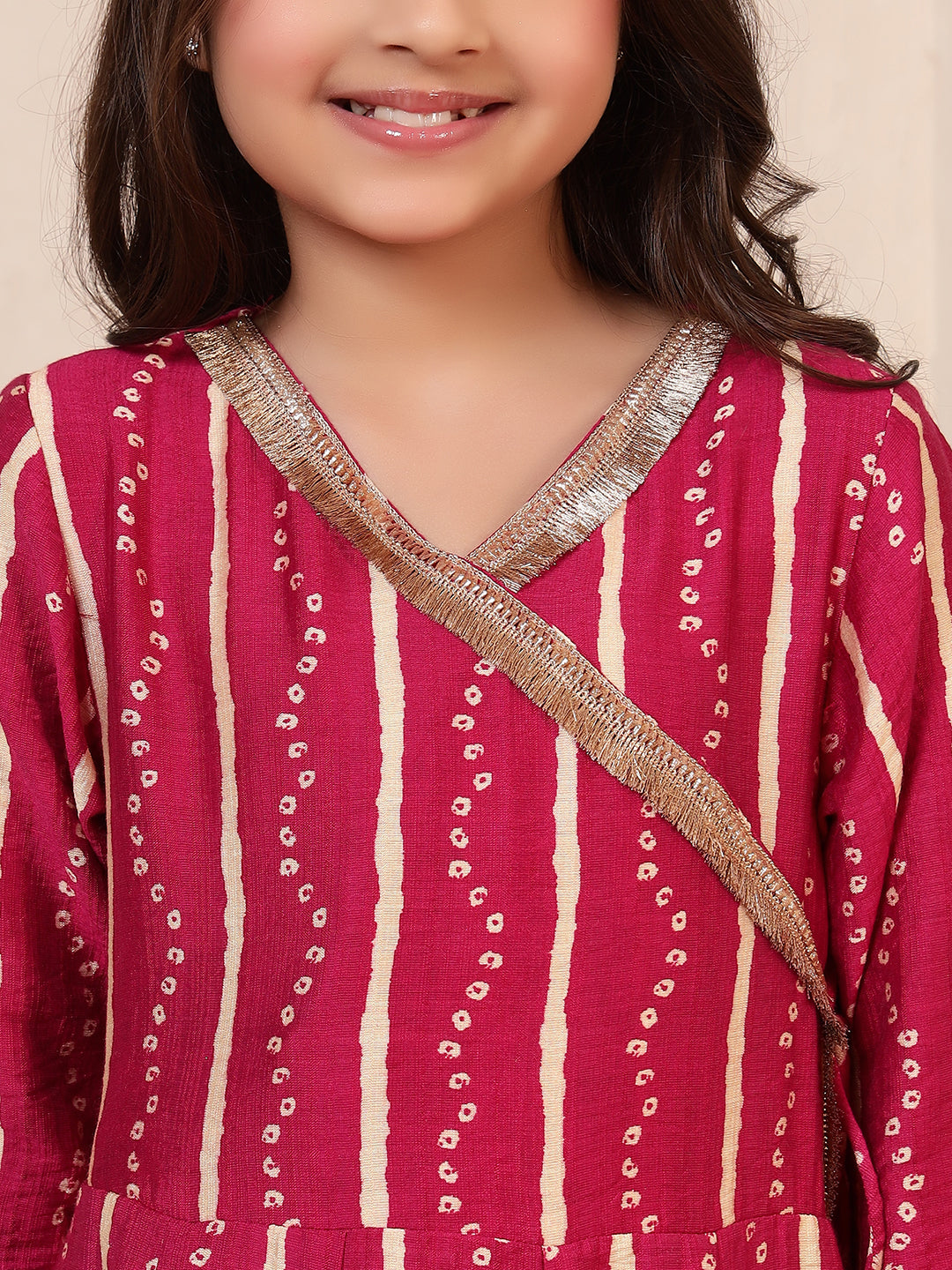 Angrakha Style Bandhani Kurta With Pants Set