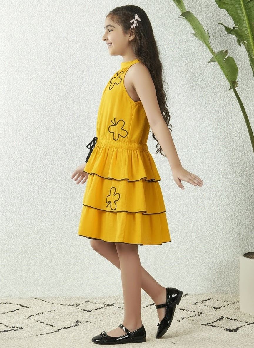 Butterfly Charm Slate Yellow Tiered Dress