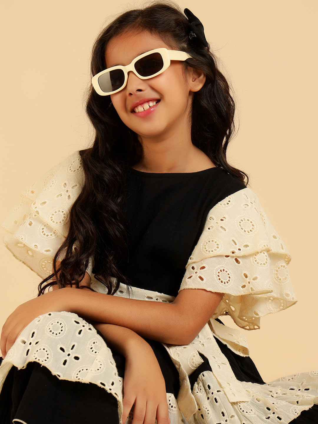 Pure Cotton Embroidered Schiffli Tiered Layered Girls Dress