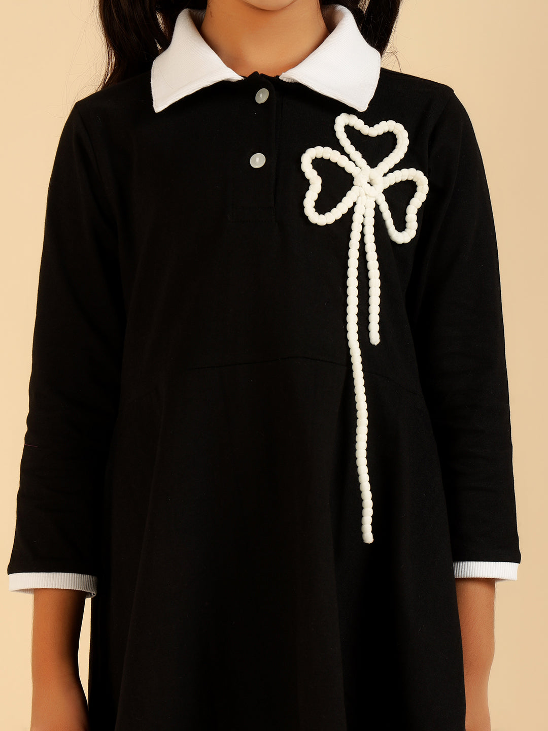 Full Sleeves Polo Collar Knee Length Dress