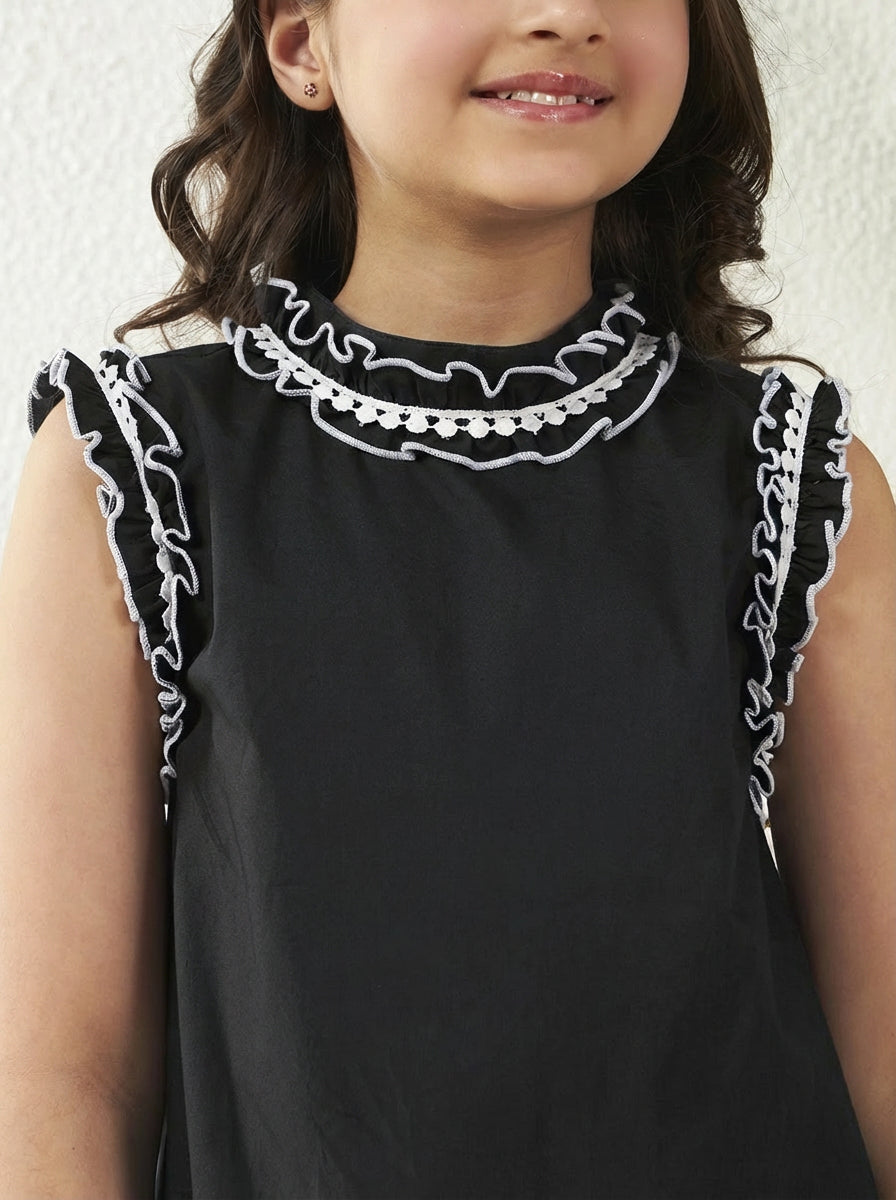 Black Cotton A-Line Dress
