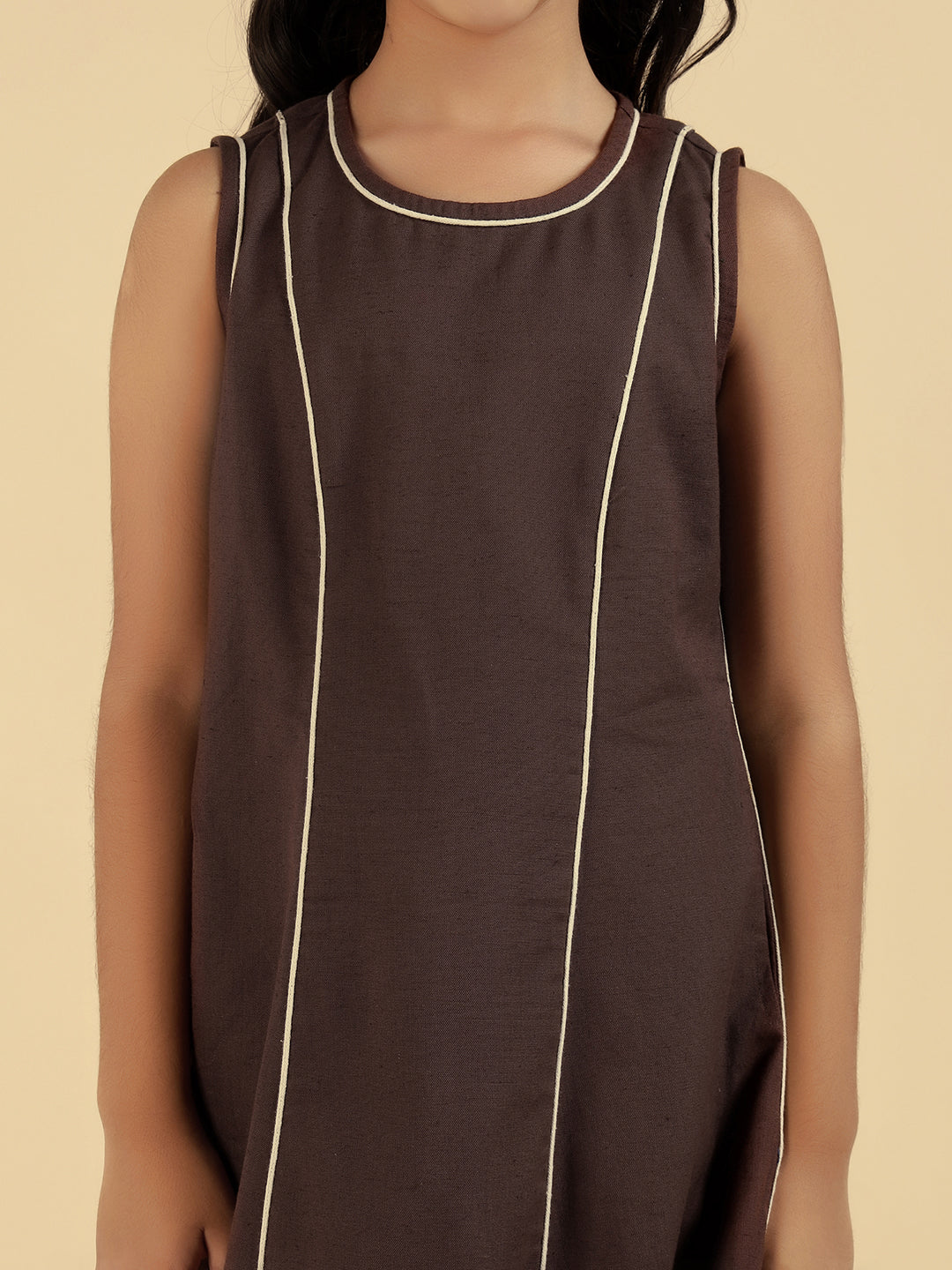 Pure Cotton Brown Panel Girls Dress
