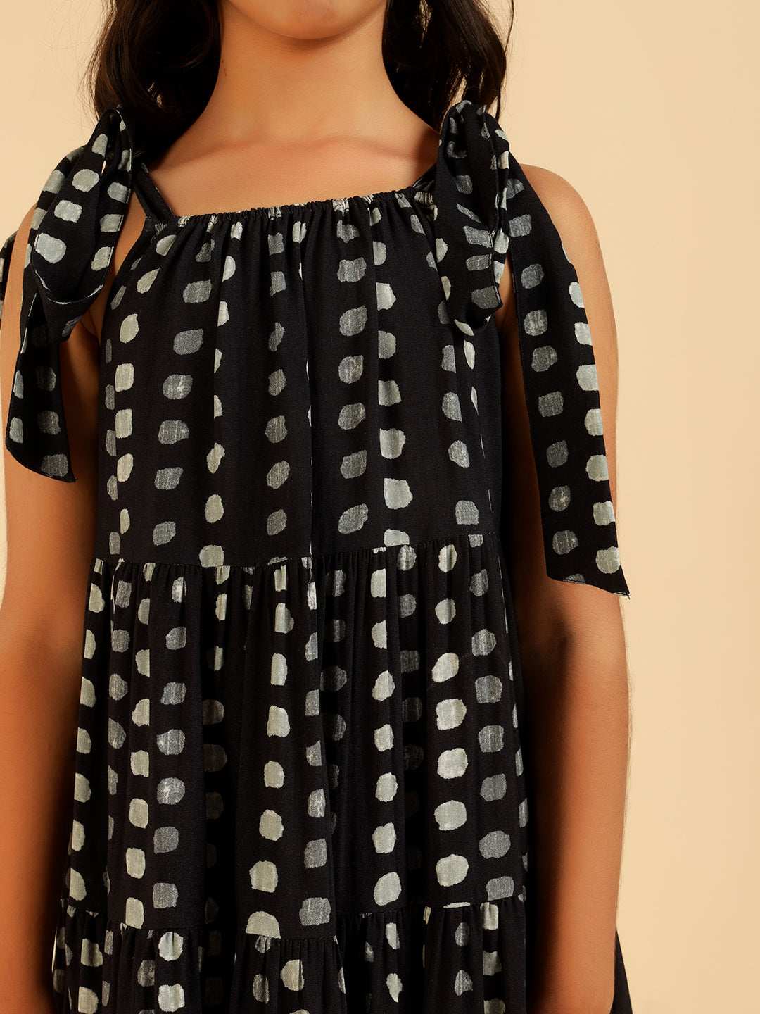 Black Polka Tiered Girls Dress