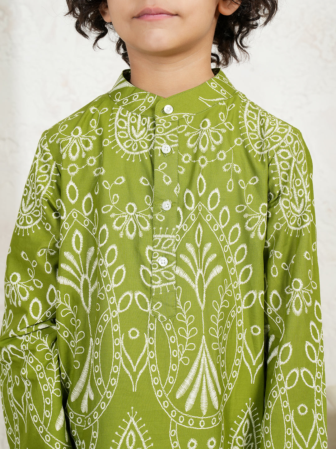 Green Embroidered Boys Kurta