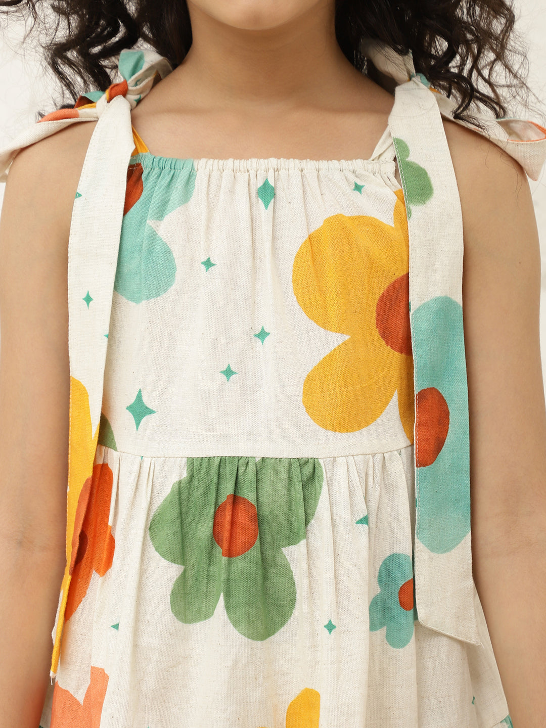 Pure Cotton Mutlicolor Adjustable Tiered Dress