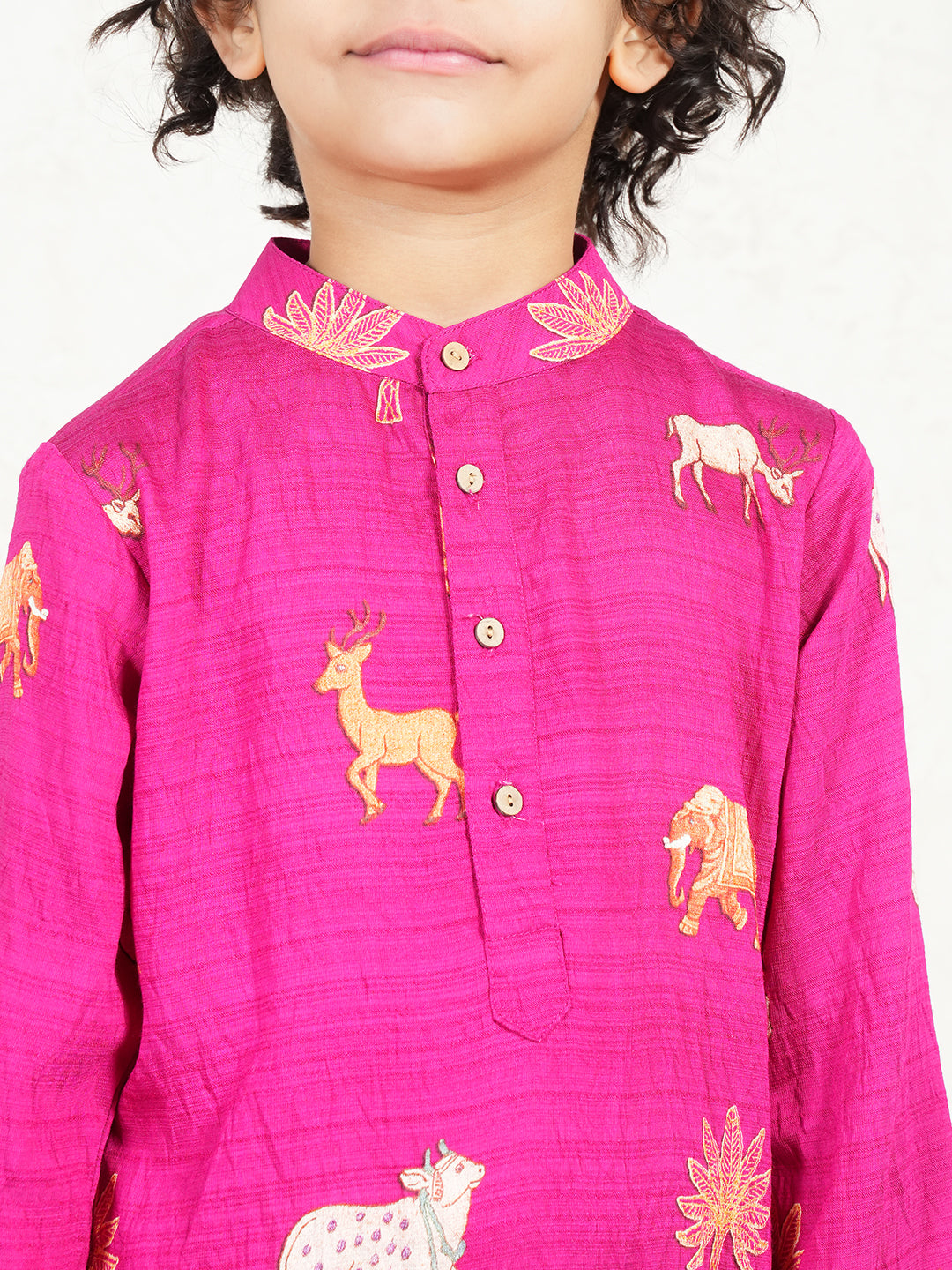 Animal Print Magenta Kurta For Boys