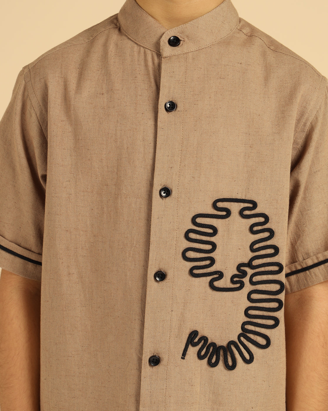 Embroidered Beige Casual Boys Shirt