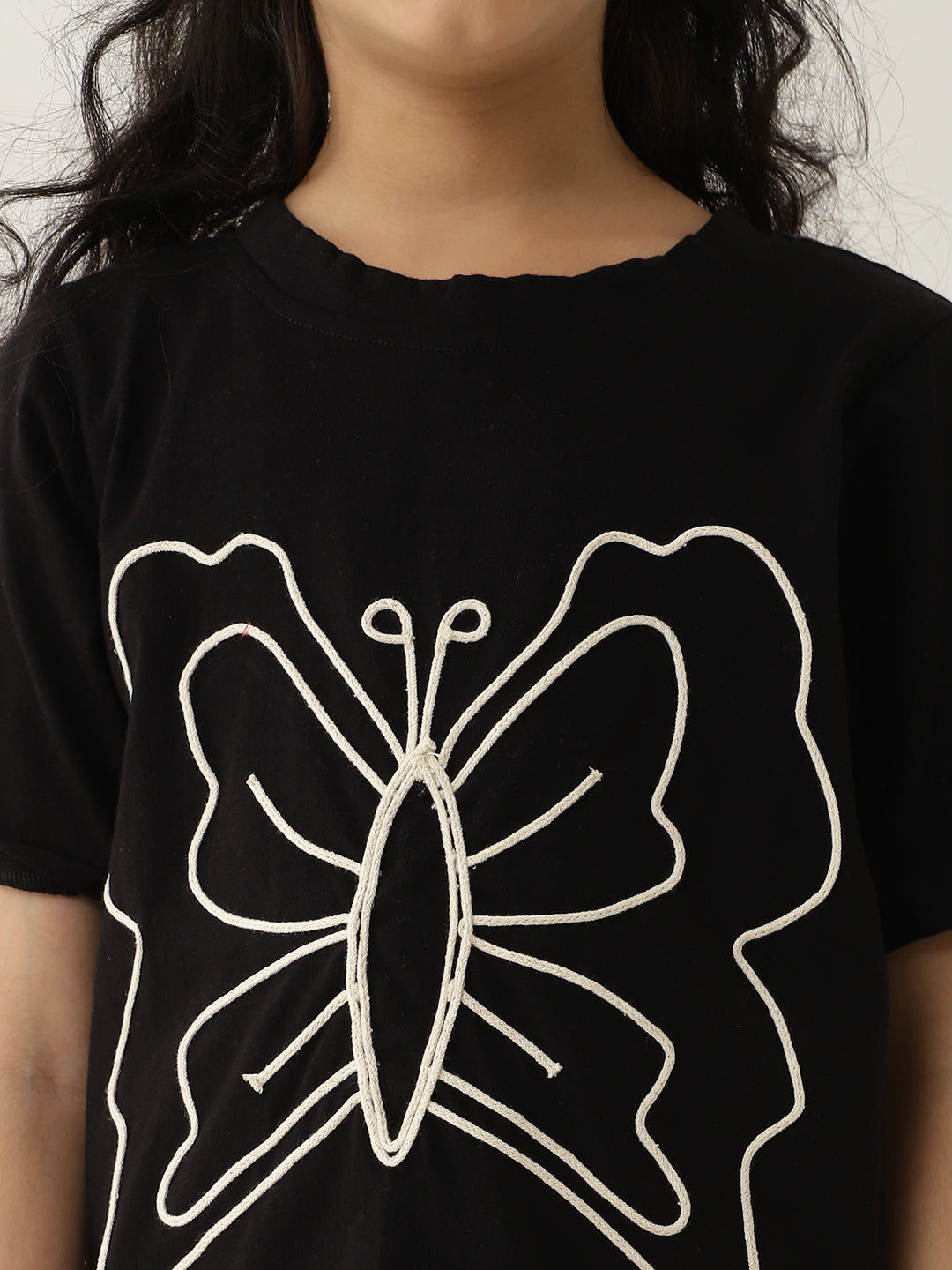 Pure Cotton Knit Butterfly Embroidered T-Shirt